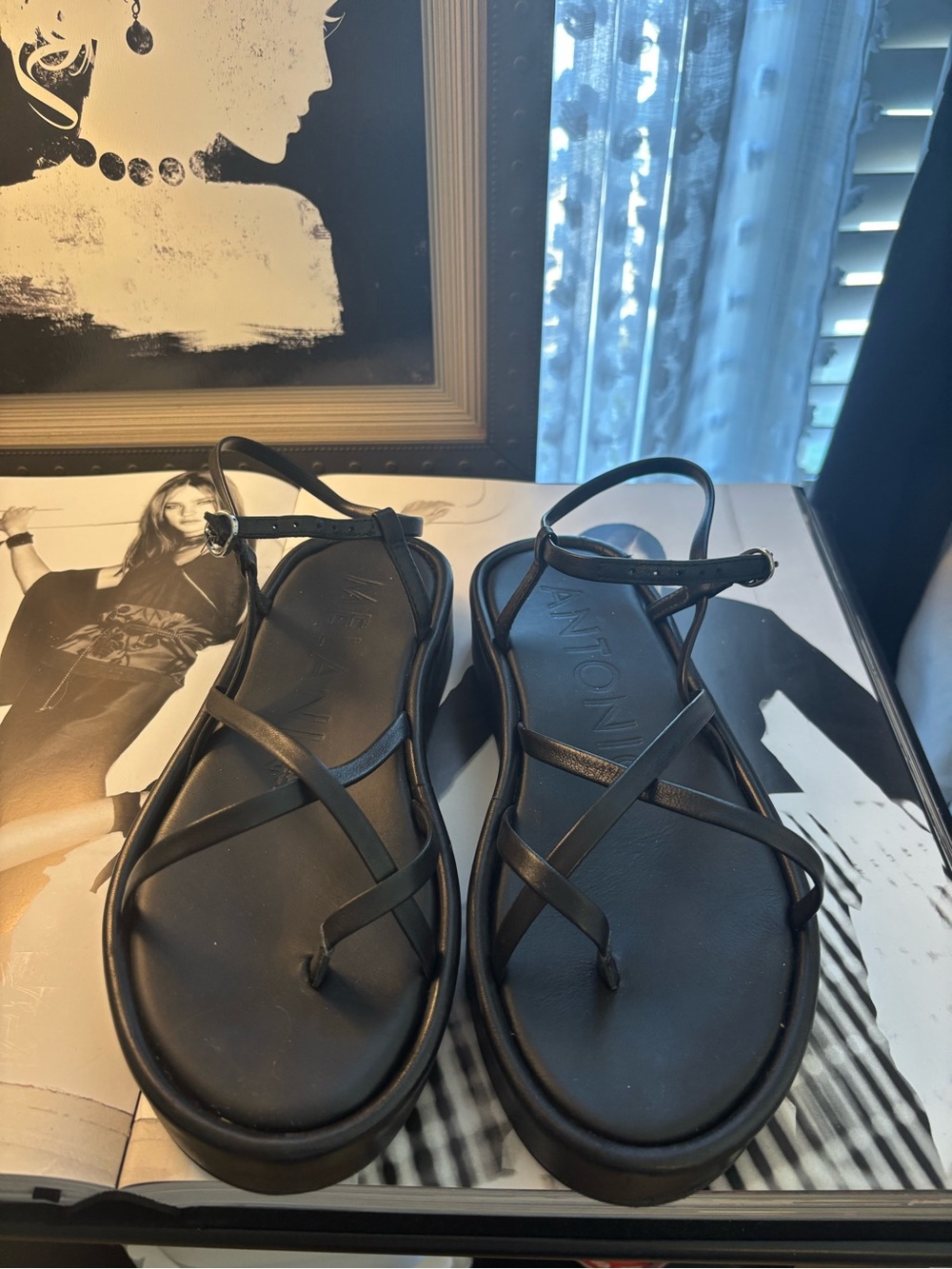 ANTONIO MELANI Black Strappy Platform Sandals
